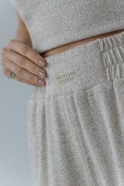 WIDE KNITTED TROUSERS WITH HIGH WAIST BEIGE MELANGE - ASENTE