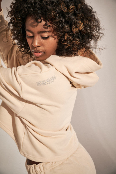 LOOSE SHORT FIT HOODED SWEATSHIRT LIGHT BEIGE - DELOS