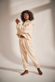 LOOSE SHORT FIT HOODED SWEATSHIRT LIGHT BEIGE - DELOS