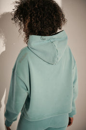 SHORT LOOSE FIT HOODED SWEATSHIRT TURQUOISE - DELOS