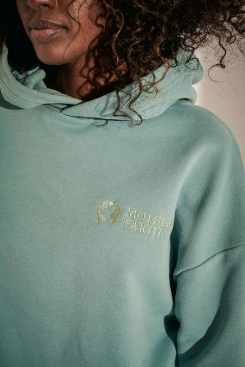 SHORT LOOSE FIT HOODED SWEATSHIRT TURQUOISE - DELOS