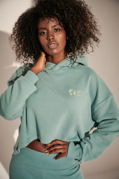 SHORT LOOSE FIT HOODED SWEATSHIRT TURQUOISE - DELOS