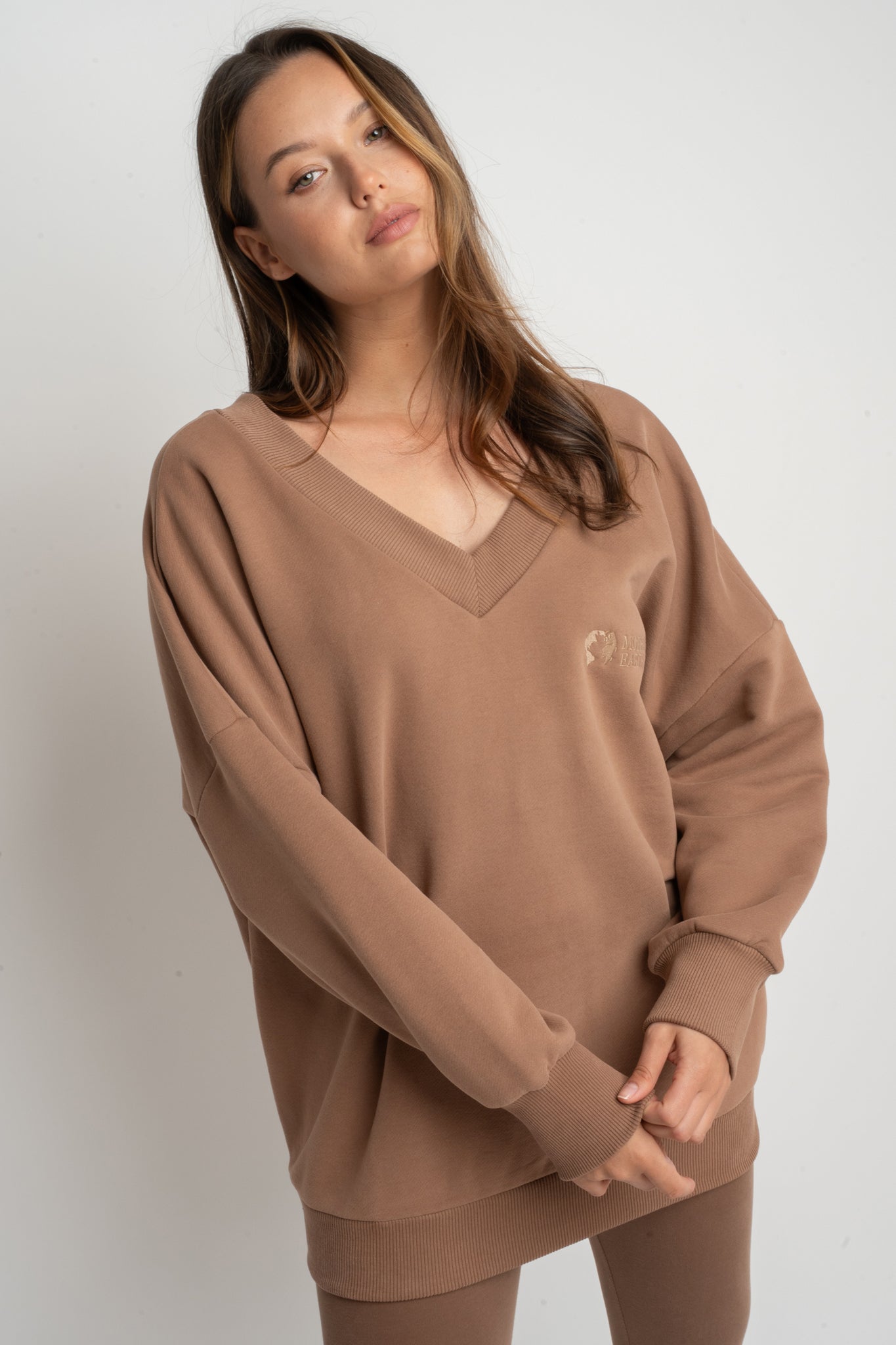 OVERSIZE BROWN NECKLINE SWEATSHIRT - BISCOE