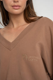 OVERSIZE BROWN NECKLINE SWEATSHIRT - BISCOE