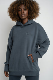 BLUZA OVERSIZE Z KAPTUREM GRAFITOWA- EGERIA