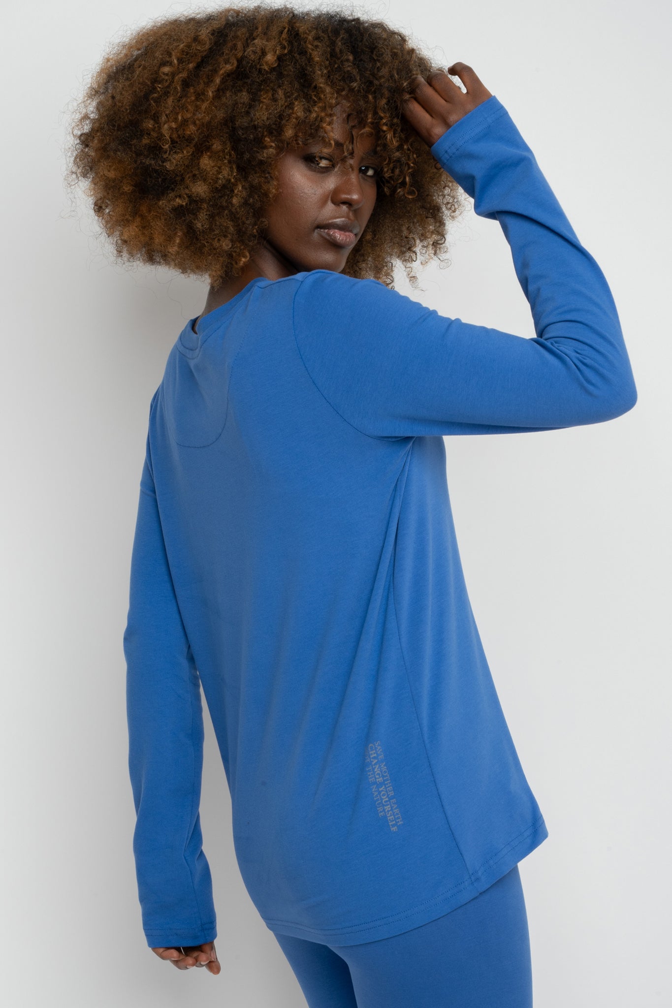 COTTON LONG-SLEEVE BLOUSE, CORNFLOWER BLUE - KANDY