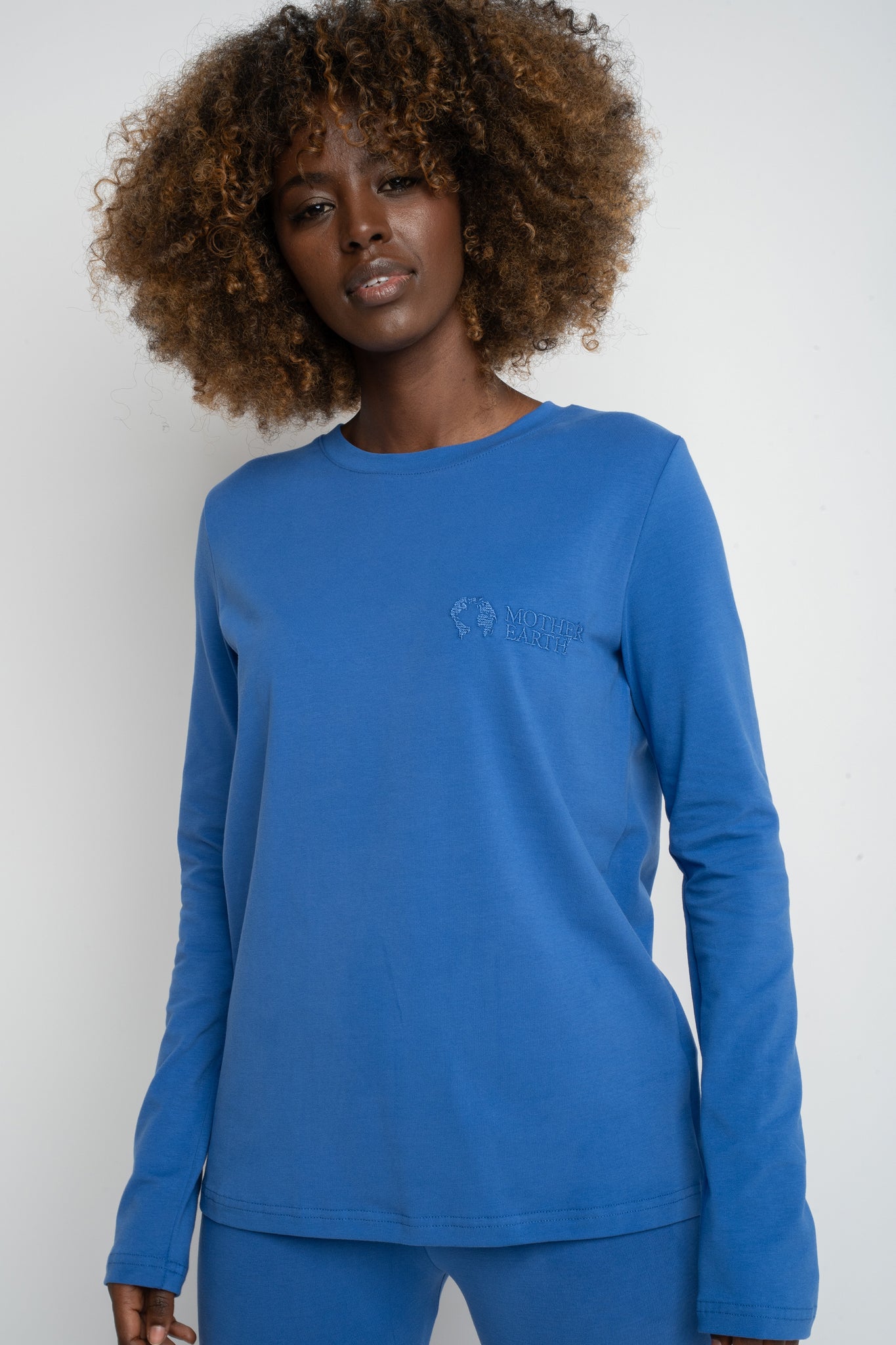 COTTON LONG-SLEEVE BLOUSE, CORNFLOWER BLUE - KANDY
