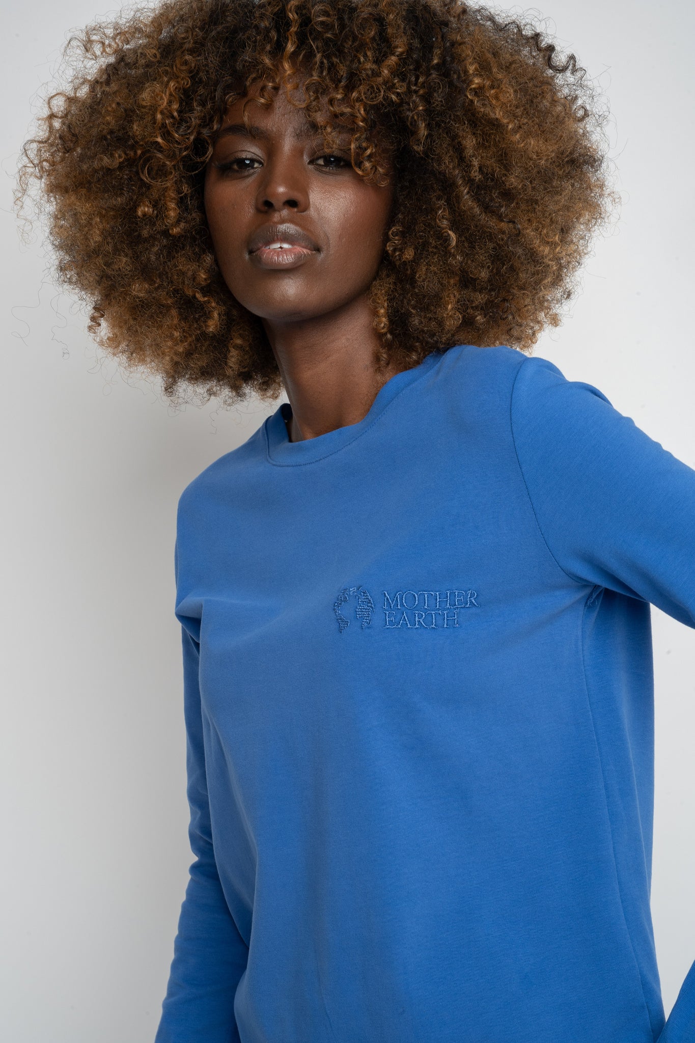 COTTON LONG-SLEEVE BLOUSE, CORNFLOWER BLUE - KANDY