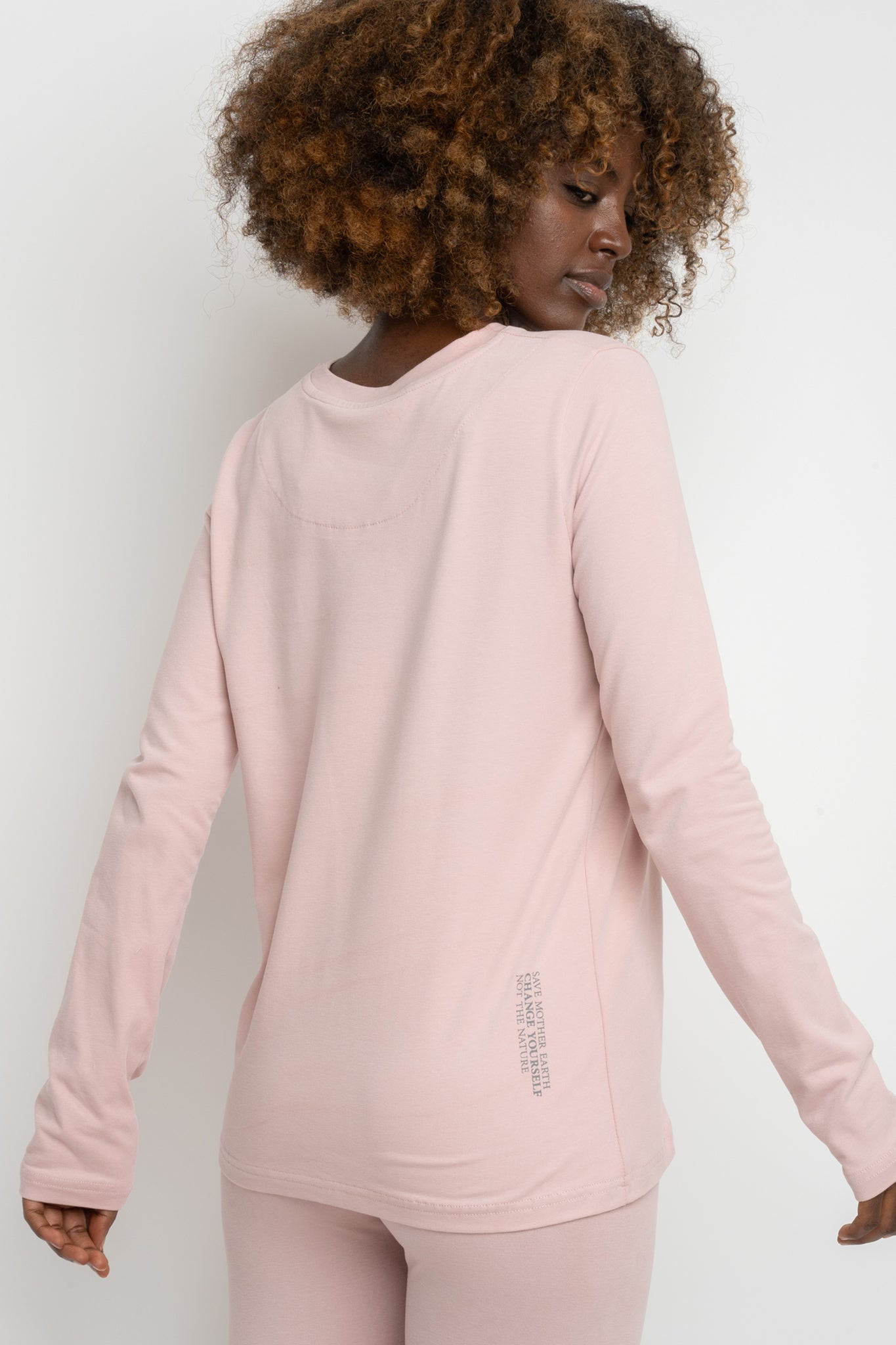 COTTON LONG-SLEEVE BLOUSE LIGHT PINK - KANDY