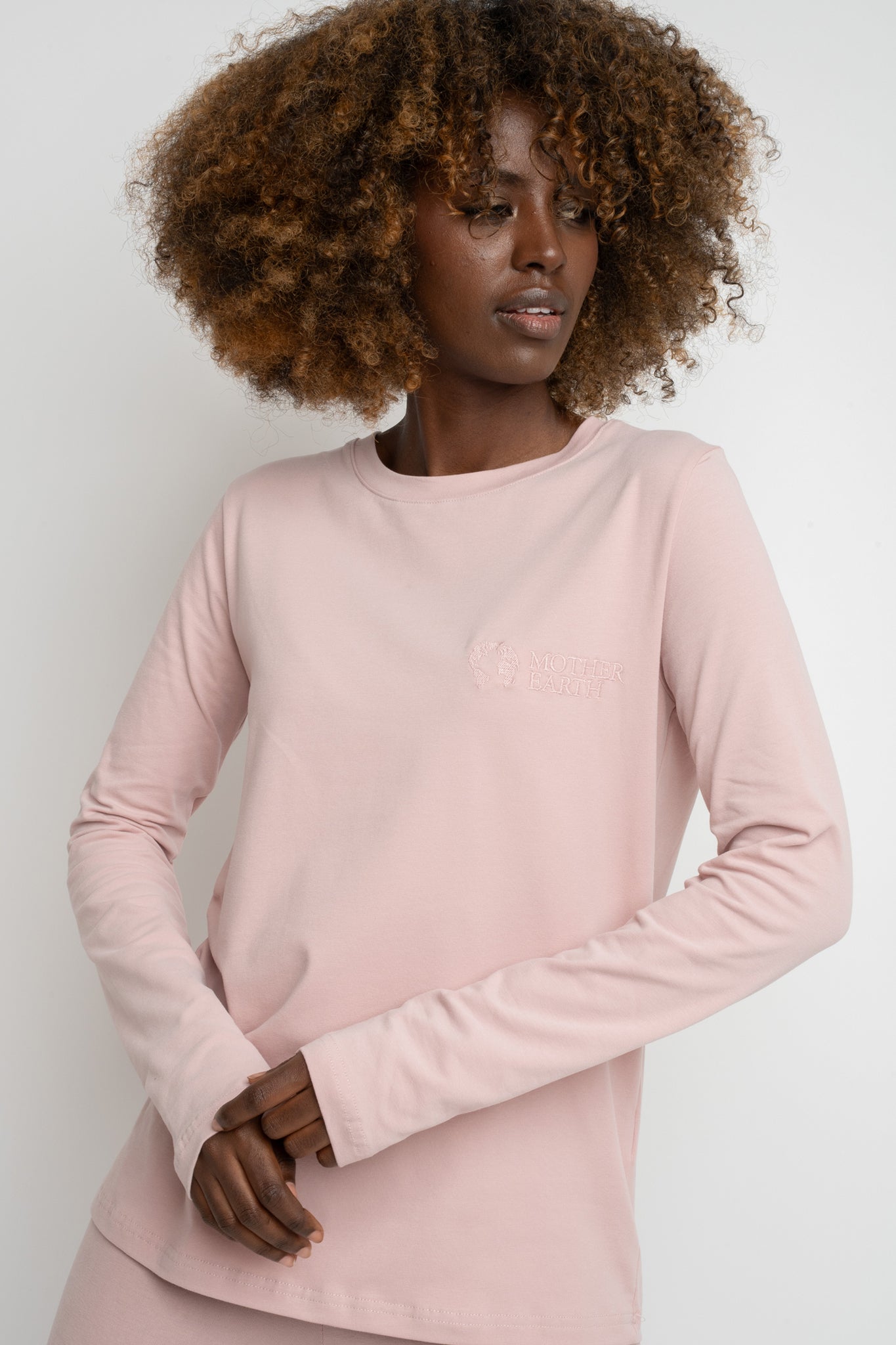 COTTON LONG-SLEEVE BLOUSE LIGHT PINK - KANDY