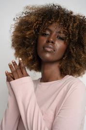 COTTON LONG-SLEEVE BLOUSE LIGHT PINK - KANDY