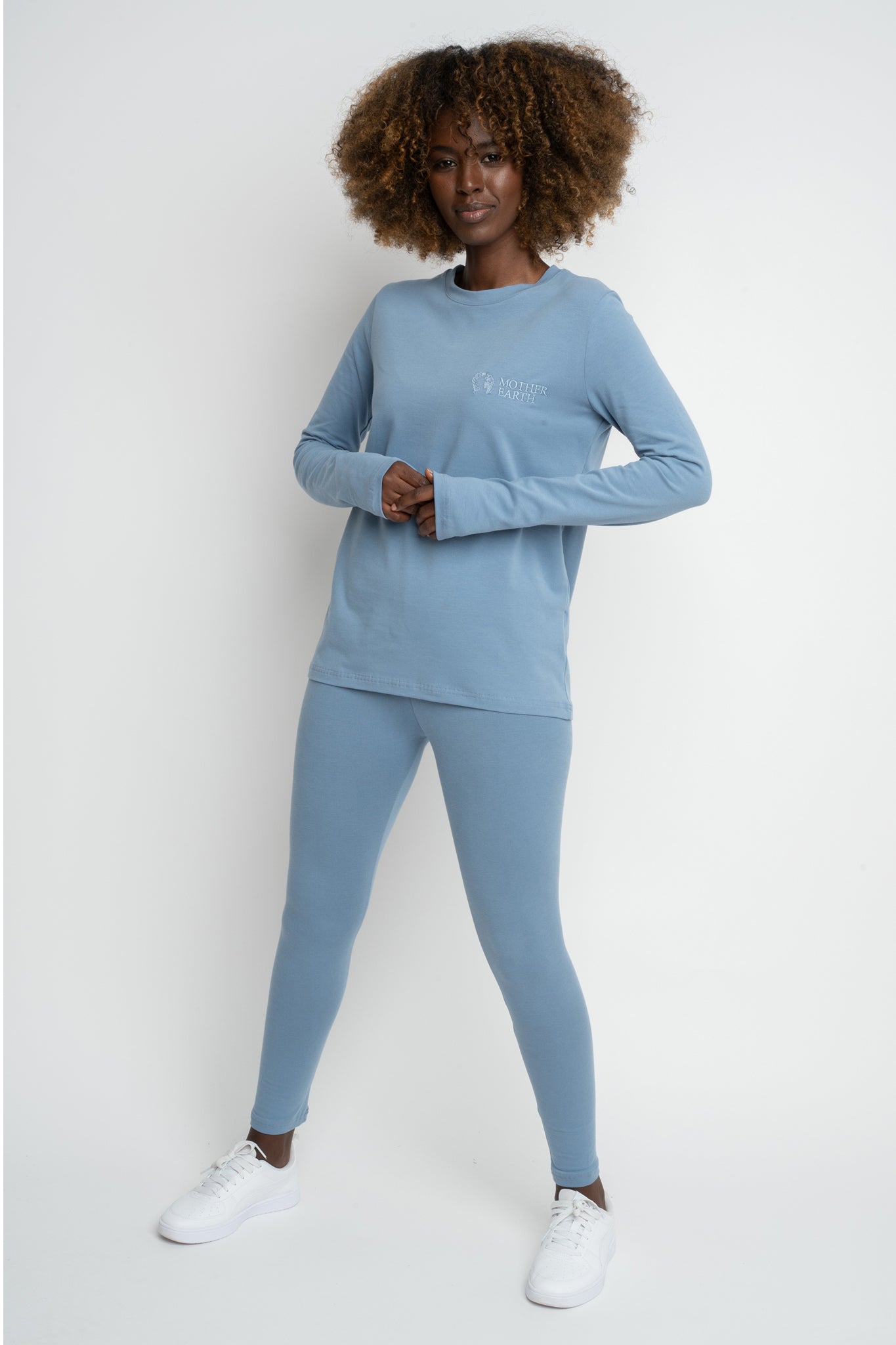 COTTON LONG-SLEEVE BLOUSE, DARK BLUE - KANDY
