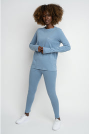 COTTON LONG-SLEEVE BLOUSE, DARK BLUE - KANDY