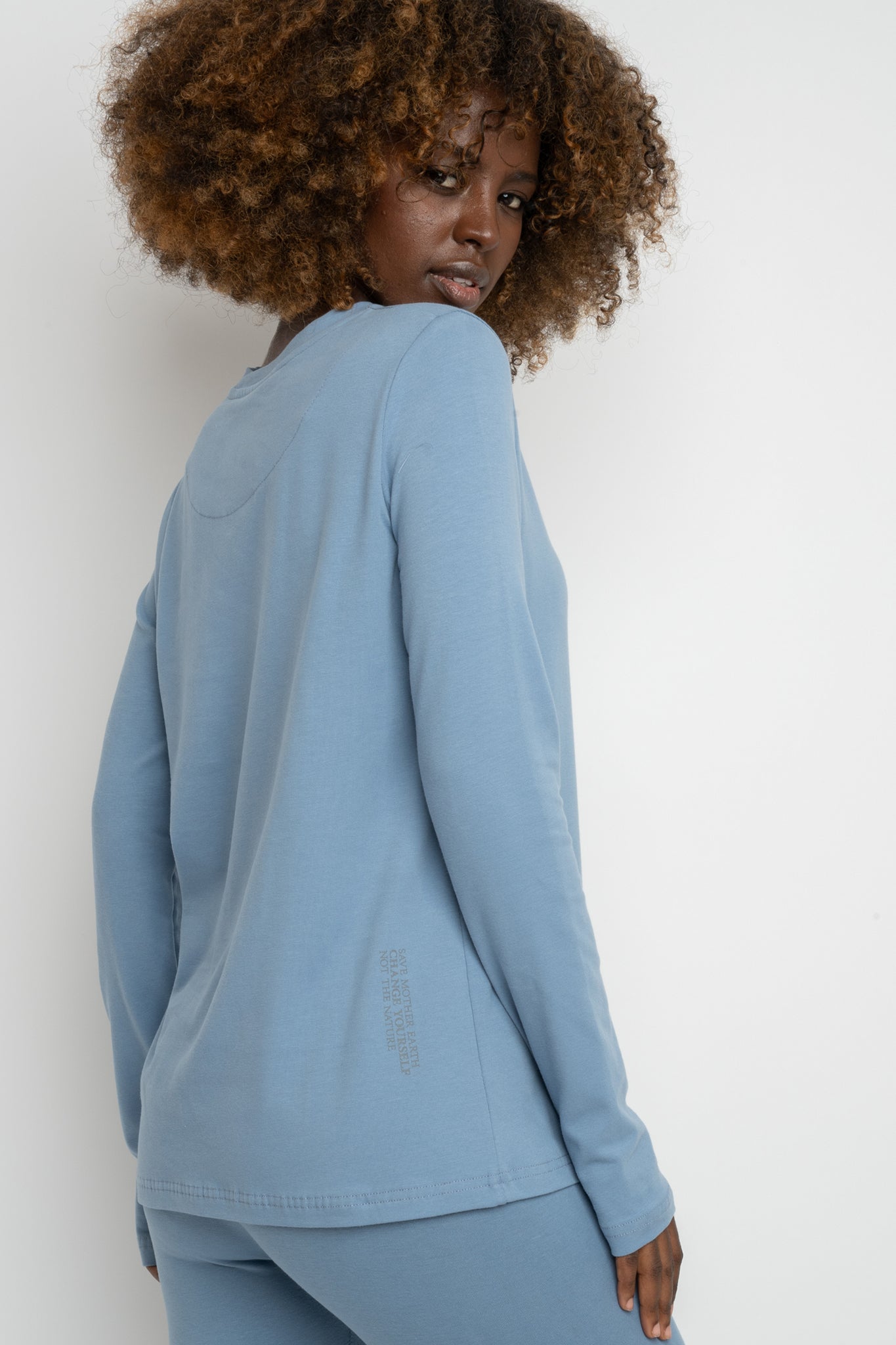 COTTON LONG-SLEEVE BLOUSE, DARK BLUE - KANDY