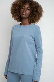 COTTON LONG-SLEEVE BLOUSE, DARK BLUE - KANDY