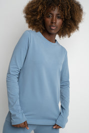 COTTON LONG-SLEEVE BLOUSE, DARK BLUE - KANDY