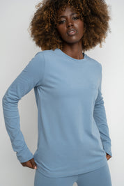 COTTON LONG-SLEEVE BLOUSE, DARK BLUE - KANDY