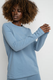 COTTON LONG-SLEEVE BLOUSE, DARK BLUE - KANDY