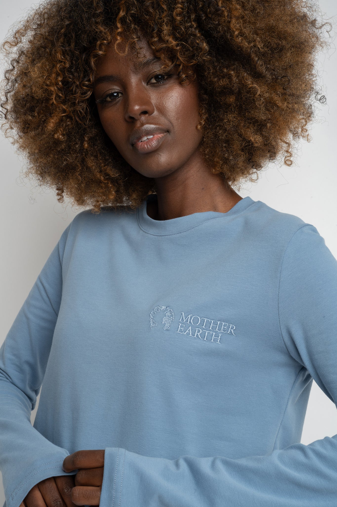 COTTON LONG-SLEEVE BLOUSE, DARK BLUE - KANDY