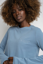 COTTON LONG-SLEEVE BLOUSE, DARK BLUE - KANDY