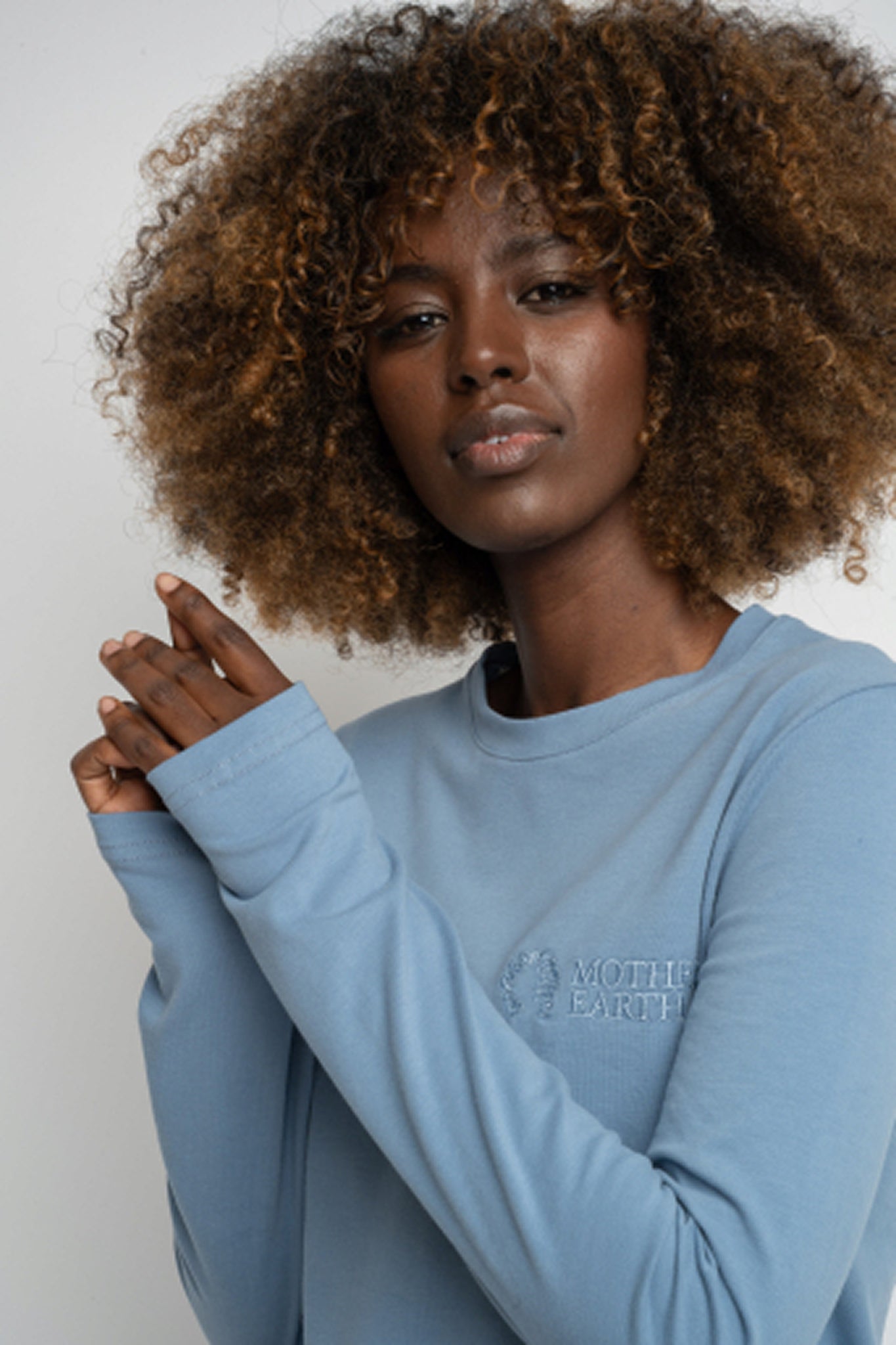 COTTON LONG-SLEEVE BLOUSE, DARK BLUE - KANDY