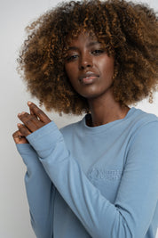 COTTON LONG-SLEEVE BLOUSE, DARK BLUE - KANDY