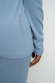 COTTON LONG-SLEEVE BLOUSE, DARK BLUE - KANDY