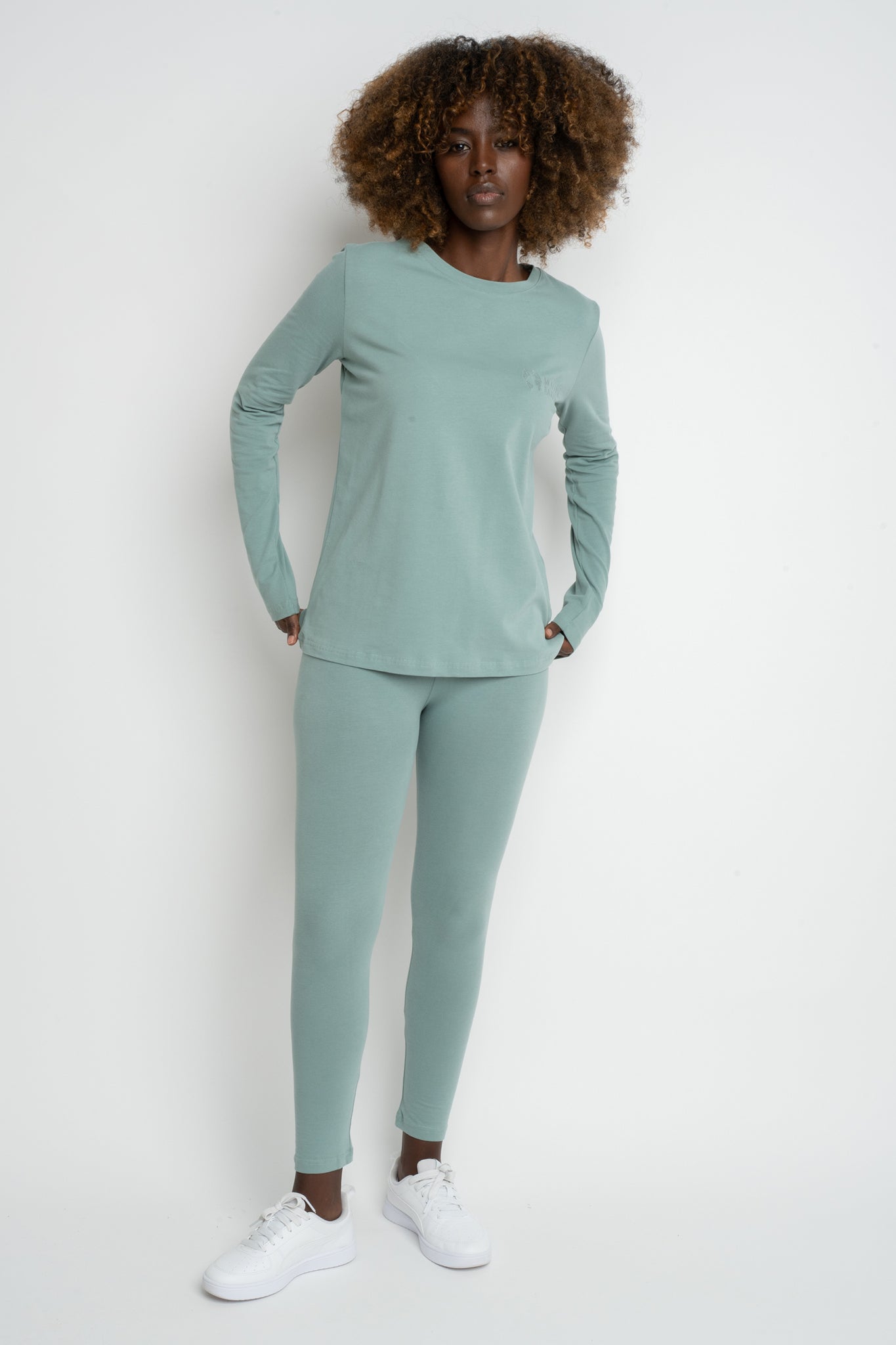 COTTON LONG-SLEEVE TURQUOISE BLOUSE - KANDY
