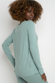 COTTON LONG-SLEEVE TURQUOISE BLOUSE - KANDY