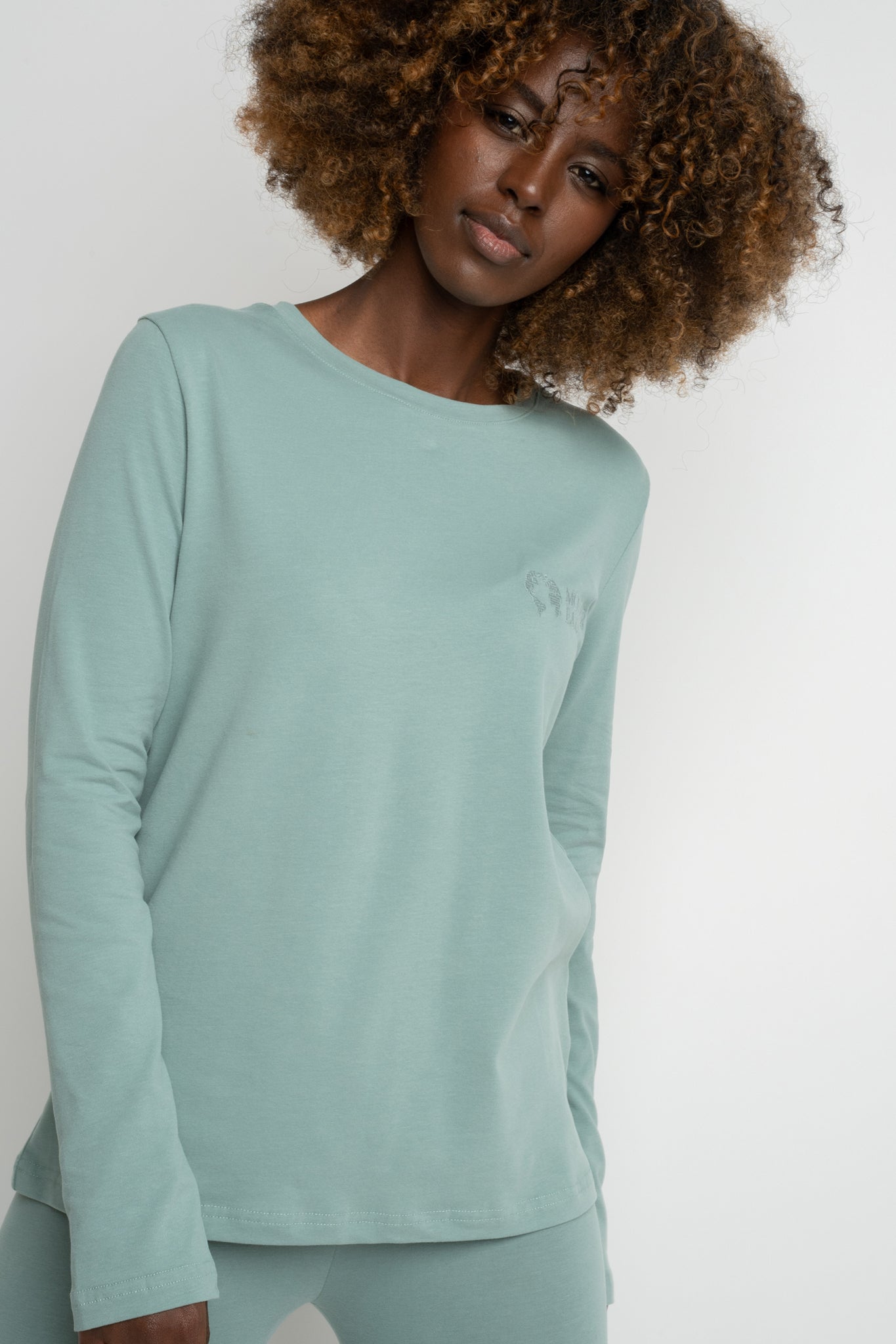 COTTON LONG-SLEEVE TURQUOISE BLOUSE - KANDY