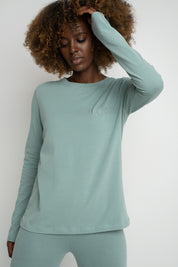 COTTON LONG-SLEEVE TURQUOISE BLOUSE - KANDY