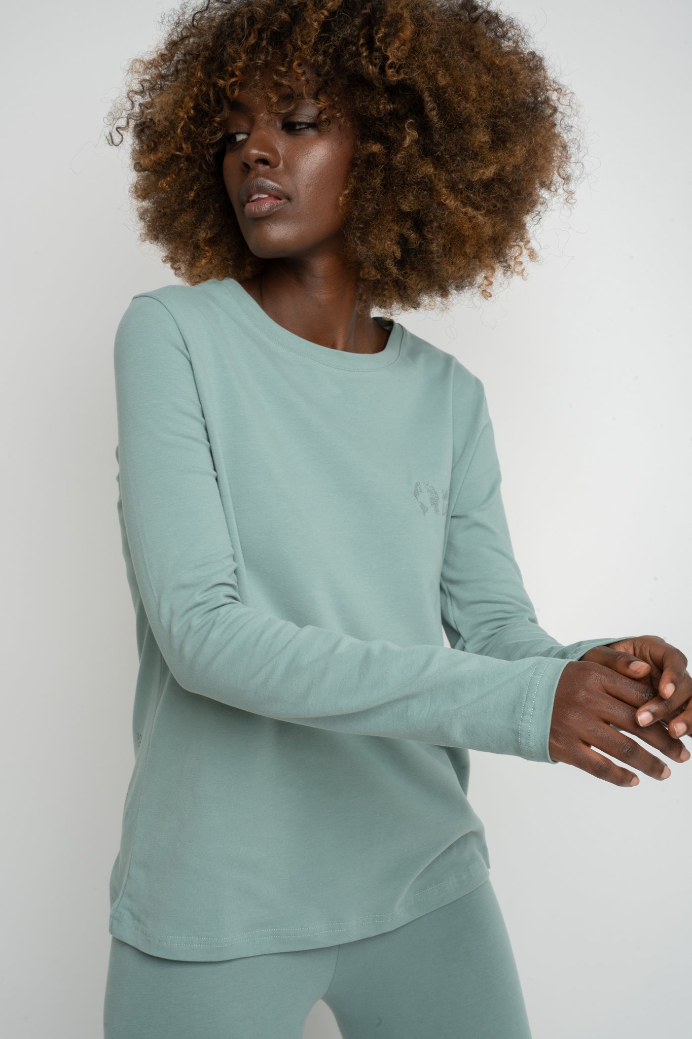 COTTON LONG-SLEEVE TURQUOISE BLOUSE - KANDY