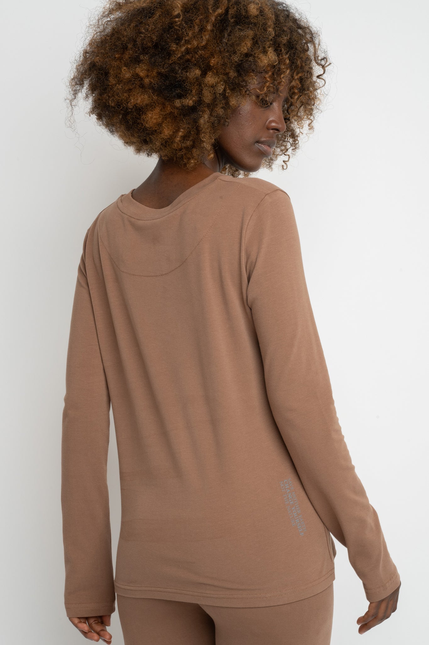 COTTON LONG-SLEEVE BROWN BLOUSE - KANDY
