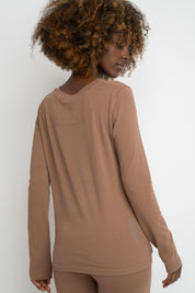 COTTON LONG-SLEEVE BROWN BLOUSE - KANDY