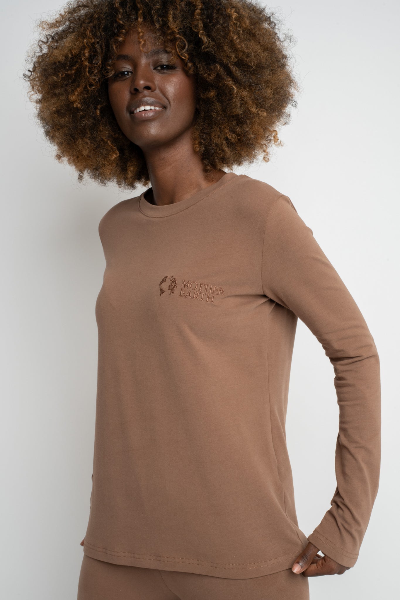 COTTON LONG-SLEEVE BROWN BLOUSE - KANDY