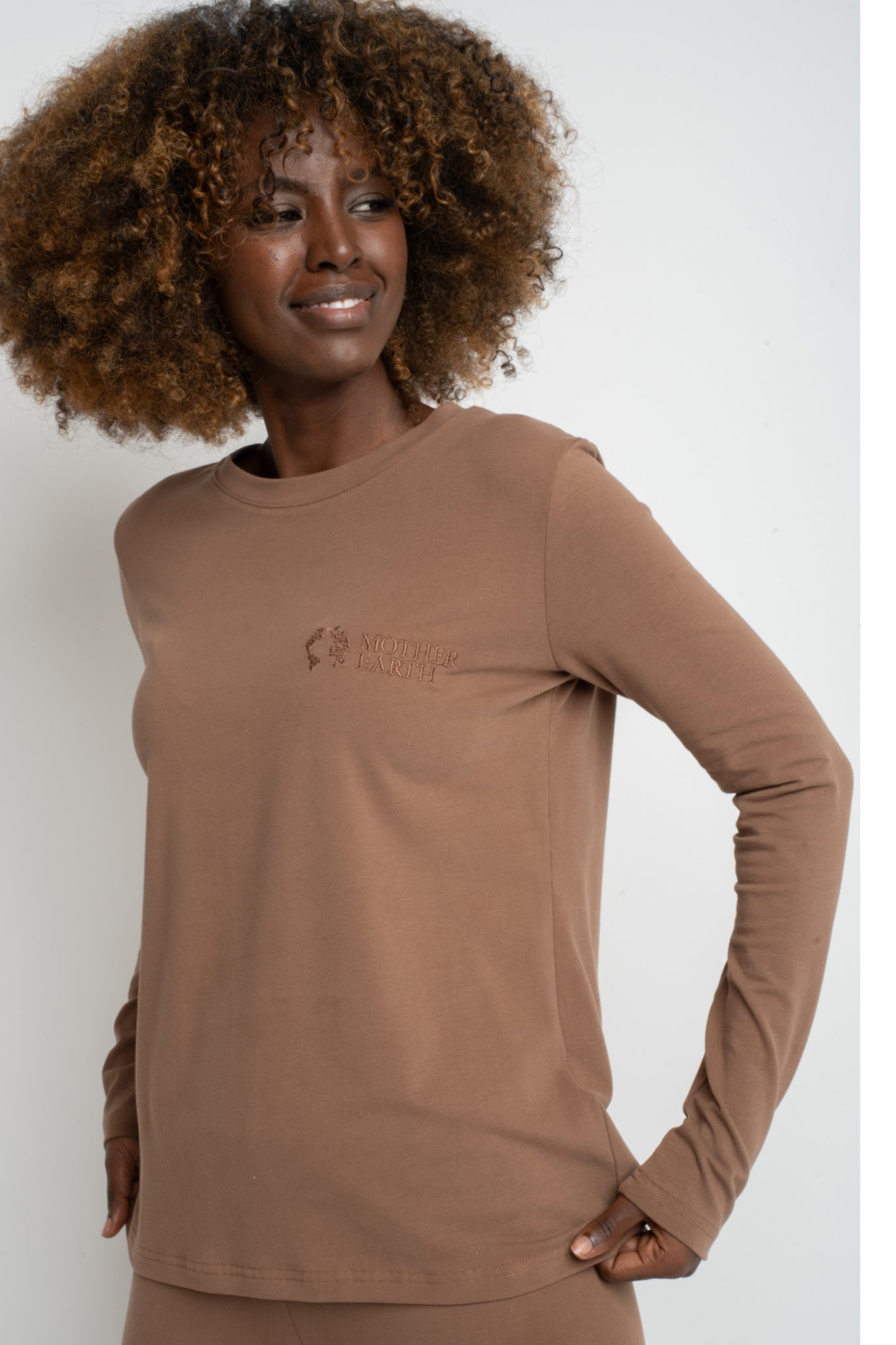 COTTON LONG-SLEEVE BROWN BLOUSE - KANDY