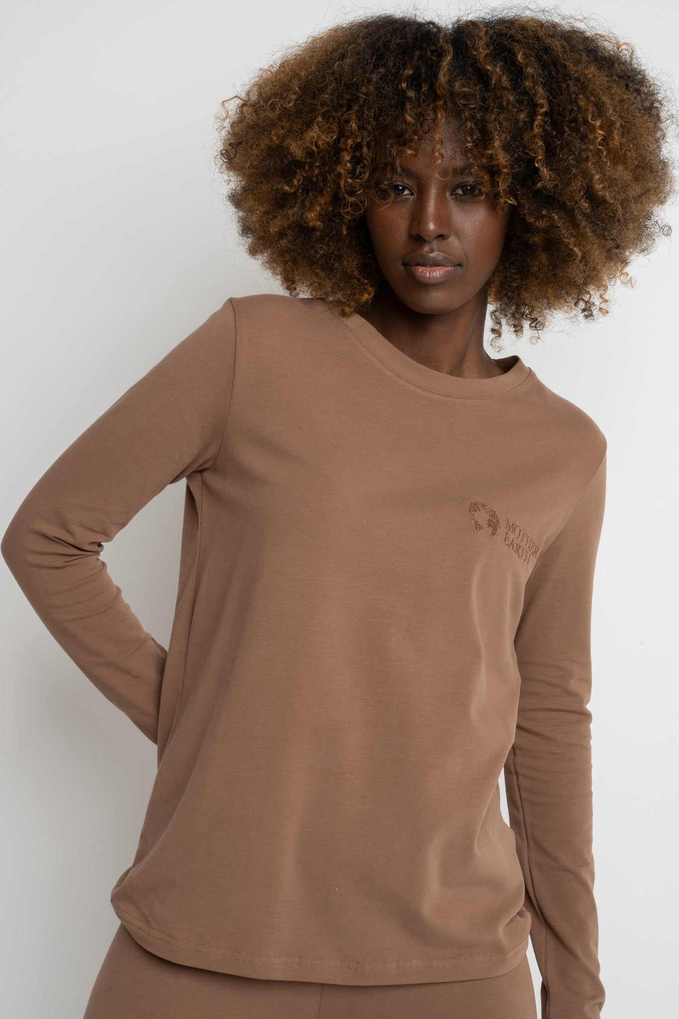 COTTON LONG-SLEEVE BROWN BLOUSE - KANDY