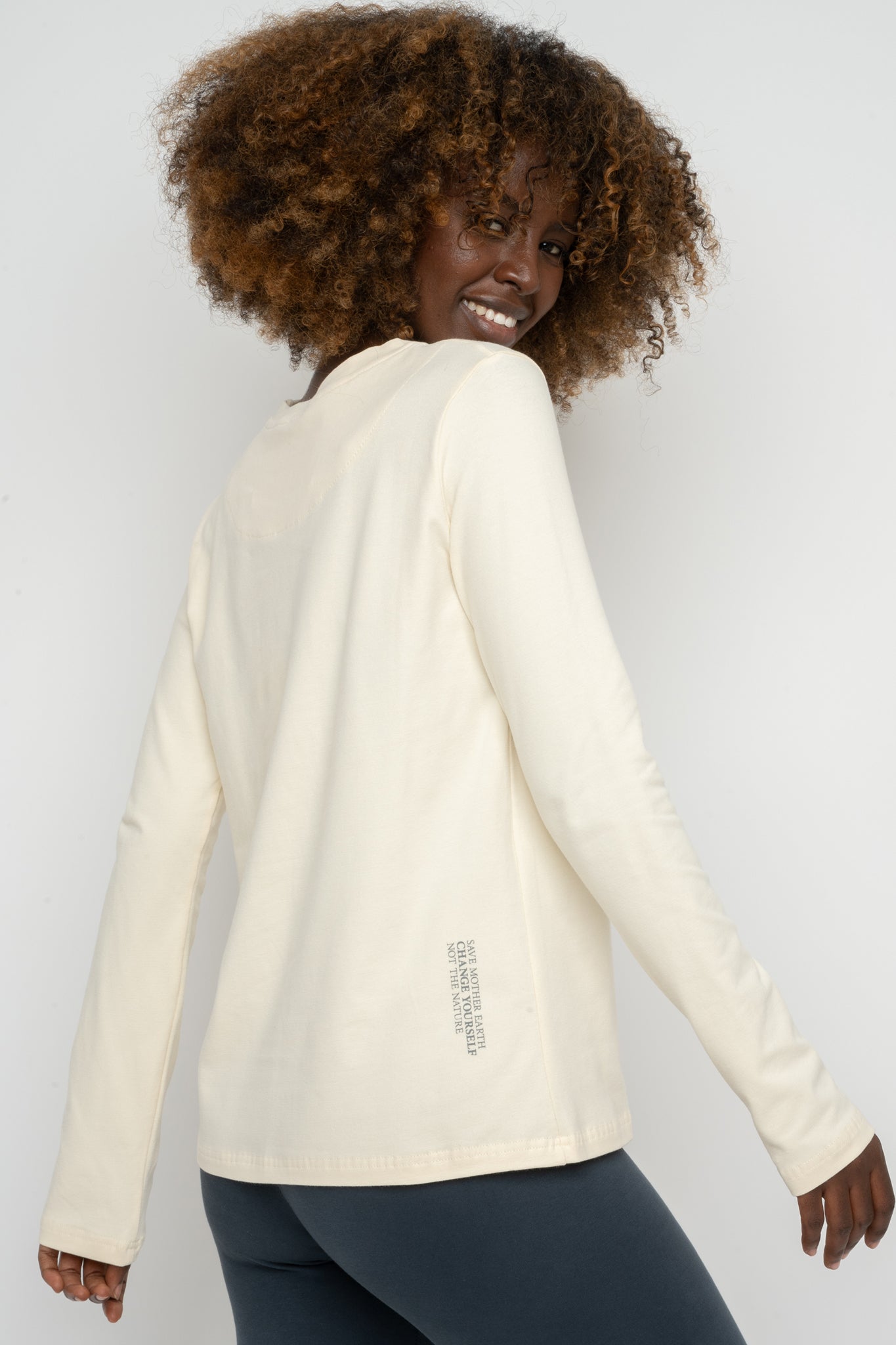 ECRU LONG-SLEEVE COTTON BLOUSE - KANDY
