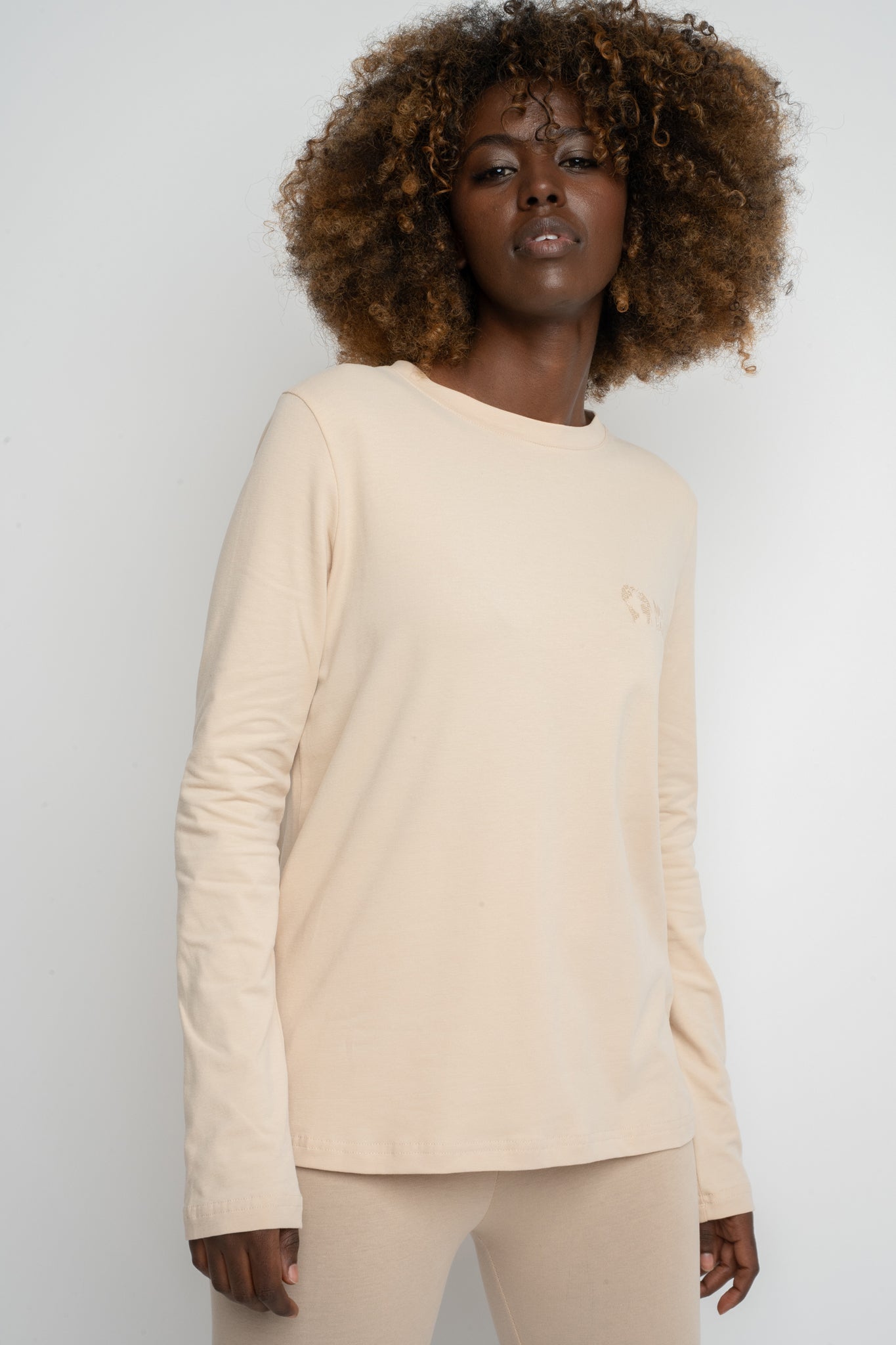 COTTON LONG-SLEEVE BLOUSE BEIGE - KANDY