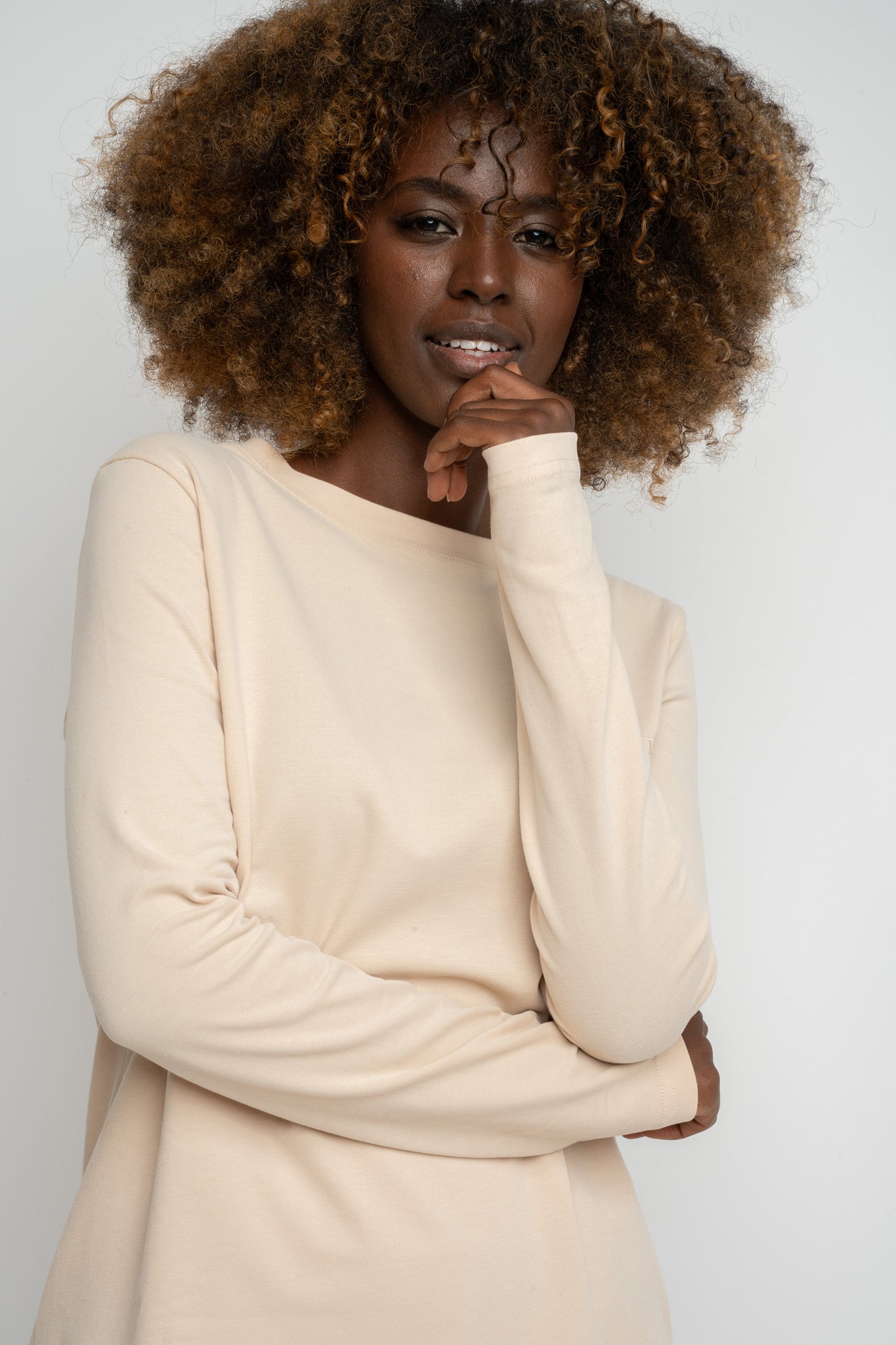 COTTON LONG-SLEEVE BLOUSE BEIGE - KANDY
