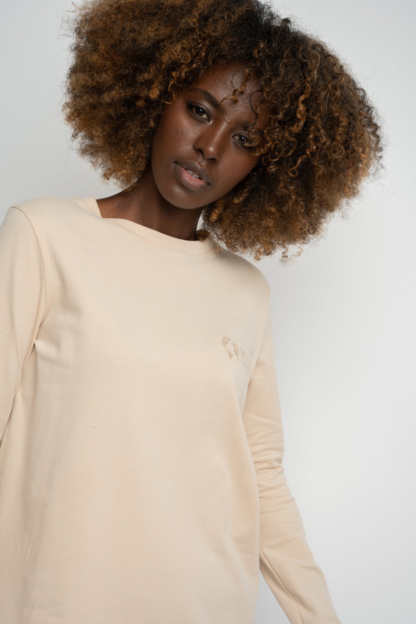 COTTON LONG-SLEEVE BLOUSE BEIGE - KANDY