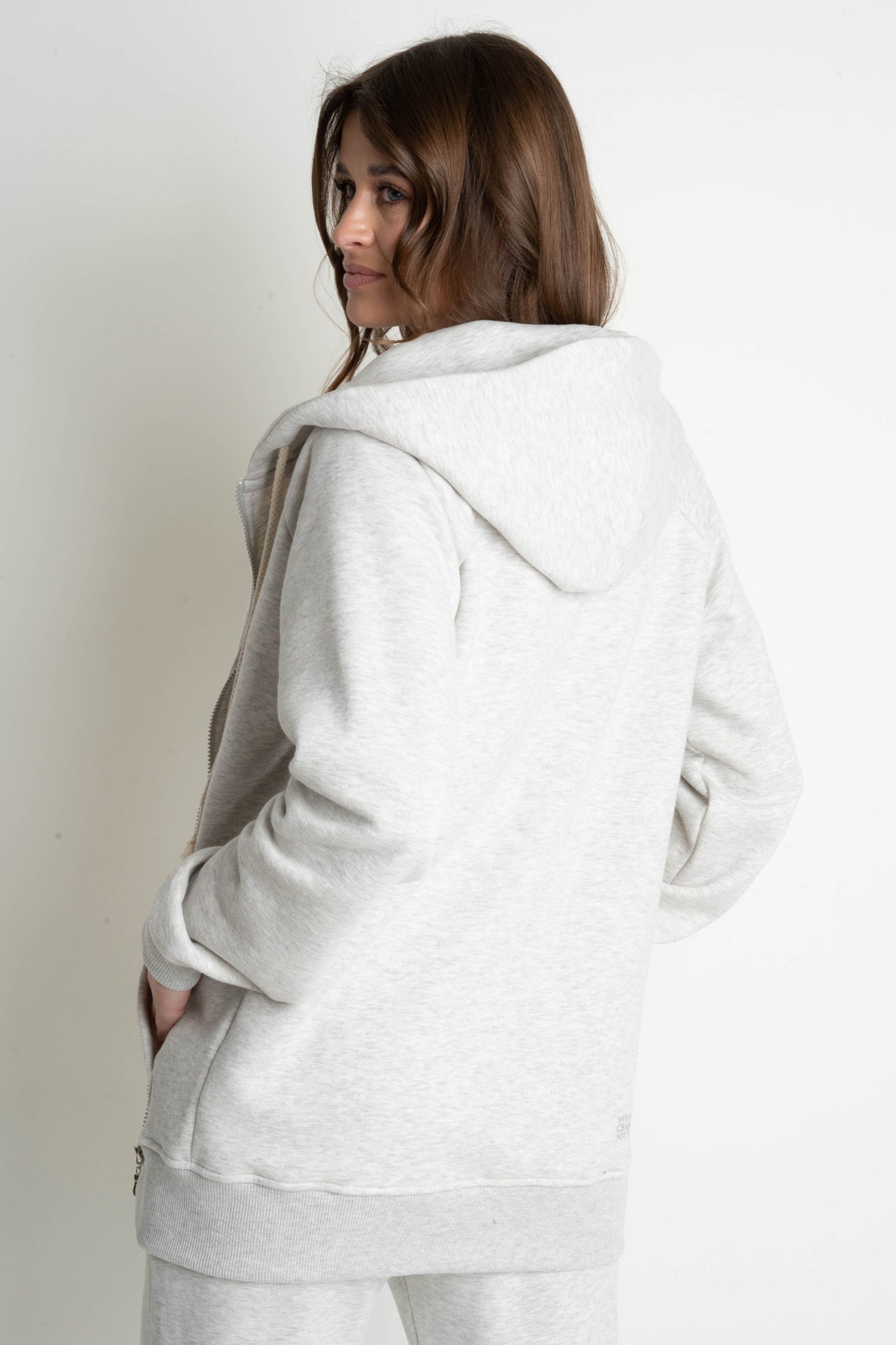 LIGHT GREY MELANGE HOODIE - ARINA