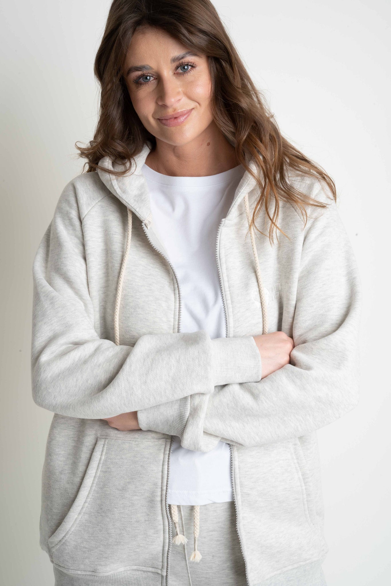 LIGHT GREY MELANGE HOODIE - ARINA