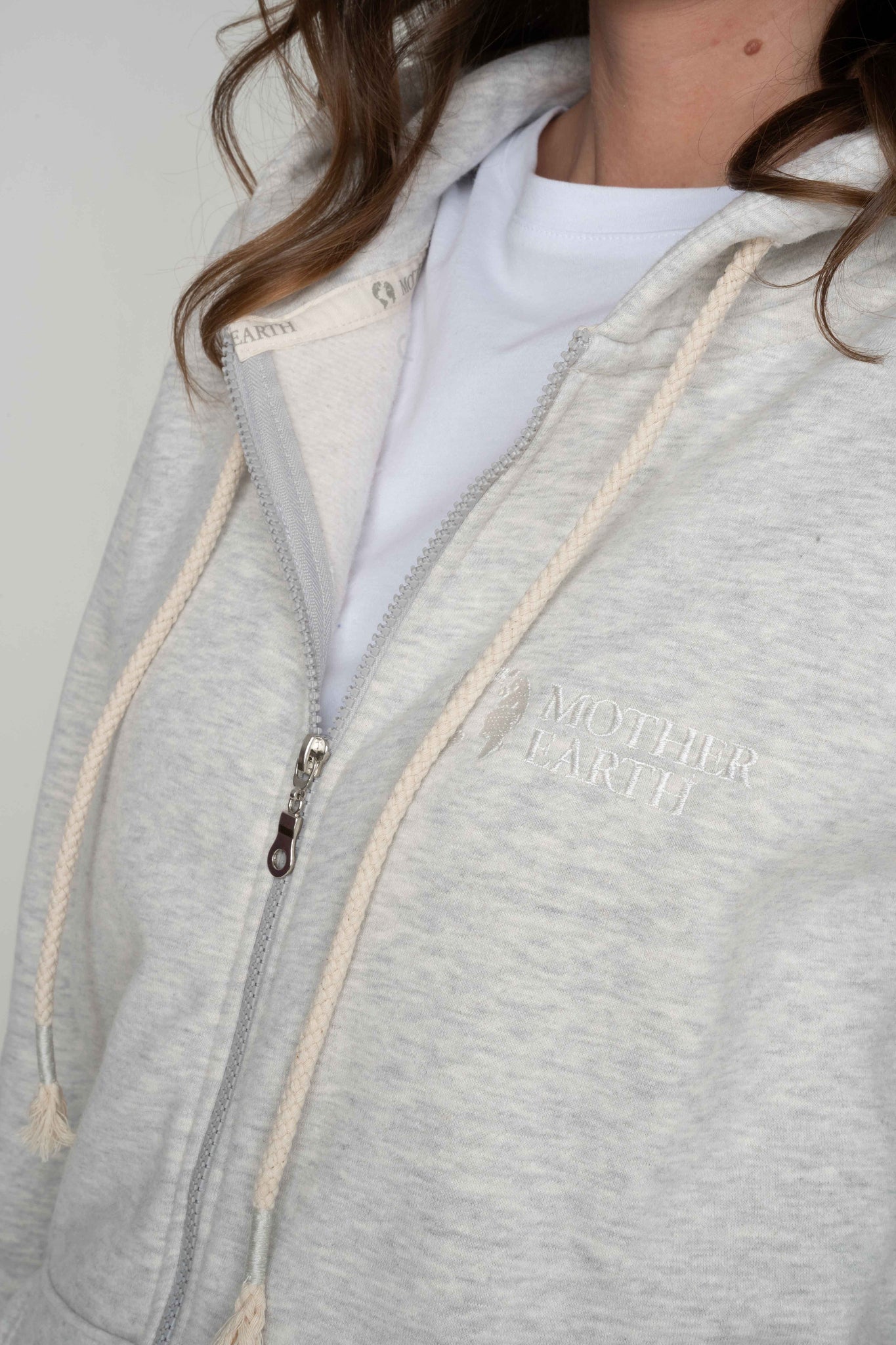 LIGHT GREY MELANGE HOODIE - ARINA