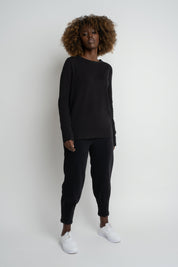 BLACK LONG-SLEEVE COTTON BLOUSE - KANDY