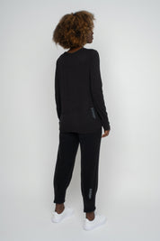 BLACK LONG-SLEEVE COTTON BLOUSE - KANDY