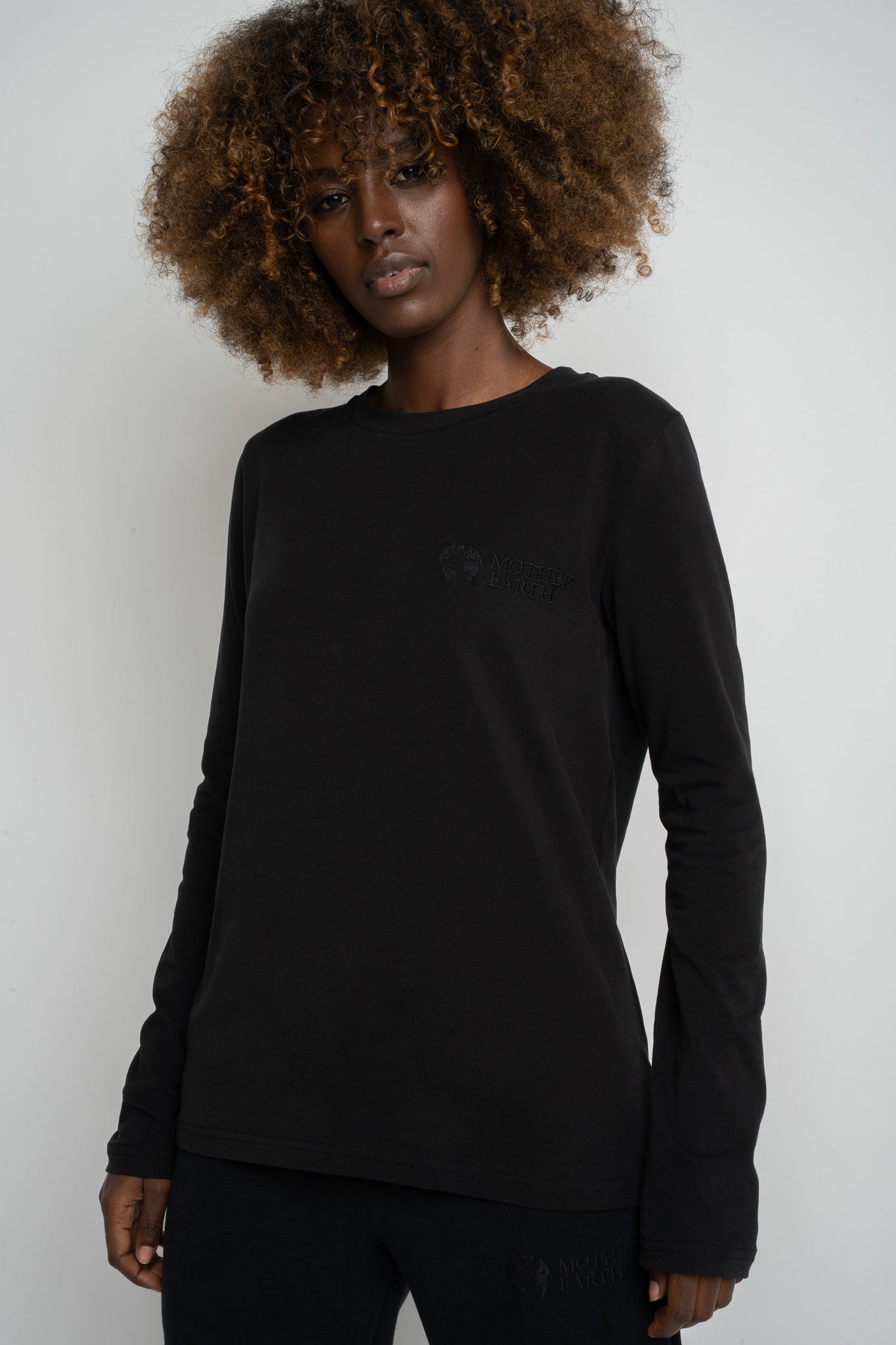 BLACK LONG-SLEEVE COTTON BLOUSE - KANDY