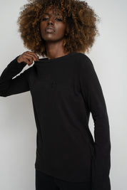 BLACK LONG-SLEEVE COTTON BLOUSE - KANDY