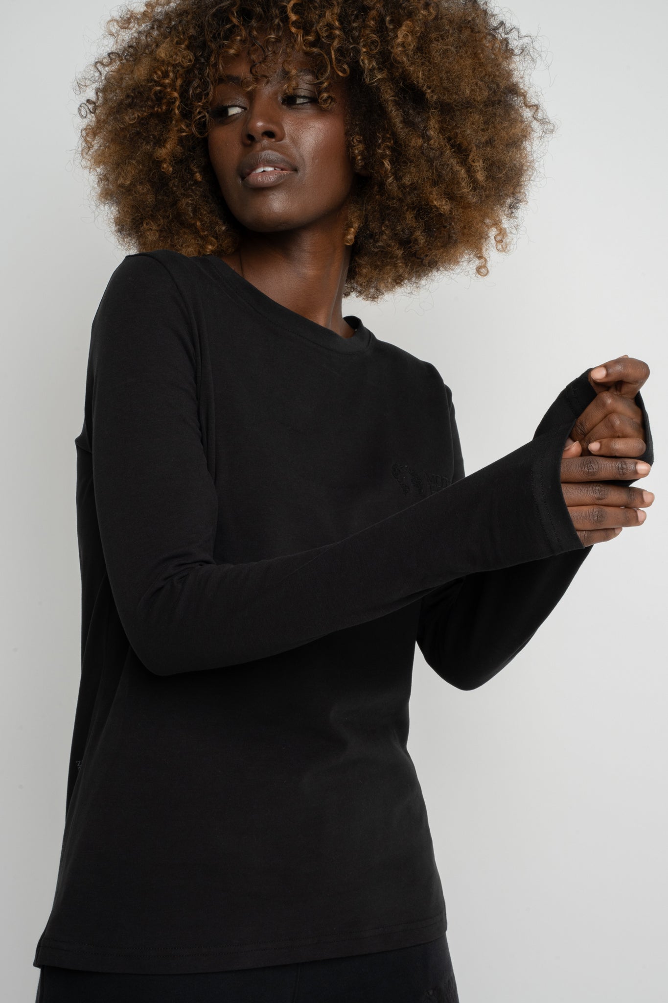 BLACK LONG-SLEEVE COTTON BLOUSE - KANDY