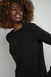 BLACK LONG-SLEEVE COTTON BLOUSE - KANDY